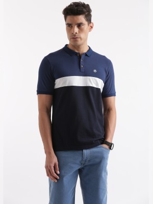 WROGN Colorblock Men Polo Neck Blue T-Shirt