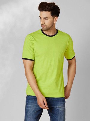 True Basket Solid Men Round Neck Light Green T-Shirt