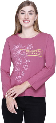 Star Touch Printed Women Round Neck Pink T-Shirt