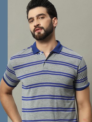 GETGOLF Striped Men Polo Neck Grey T-Shirt