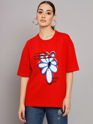 OBAAN Printed, Typography Women Round Neck Red T-Shirt
