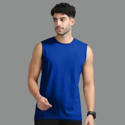 RLP Solid Men Round Neck Blue T-Shirt