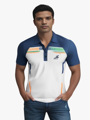 PSAJRCY Printed Men Polo Neck Grey, Blue T-Shirt
