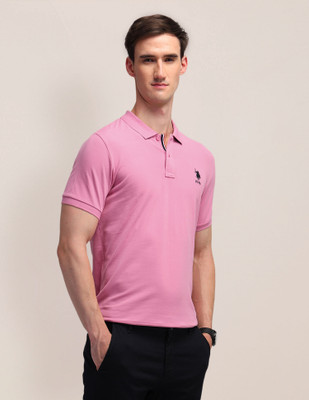 U.S. POLO ASSN. Solid Men Polo Neck Pink T-Shirt