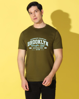 WOOSTRO Printed Men Round Neck Dark Green T-Shirt