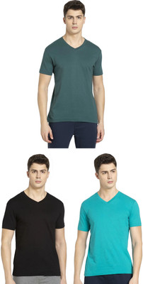 JOCKEY Solid Men V Neck Black, Light Green, Green T-Shirt