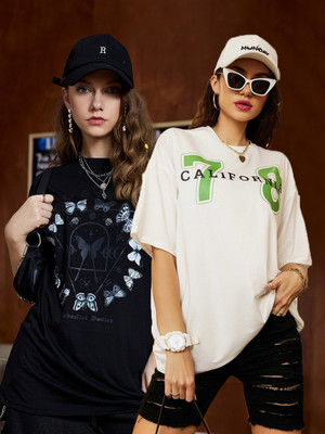 SYDNEY HILLS Printed Women Round Neck Multicolor T-Shirt