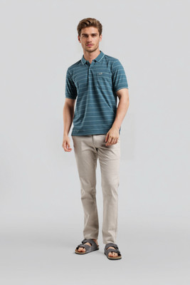 CROCODILE Striped Men Polo Neck Dark Blue T-Shirt