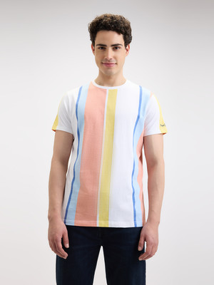 Pepe Jeans Striped Men Round Neck Orange T-Shirt
