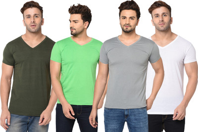 JB Jangoboy Solid Men V Neck Multicolor T-Shirt