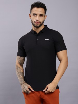 BOZARRO Solid Men Polo Neck Black T-Shirt