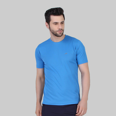 VECTOR X Solid Men Round Neck Blue T-Shirt