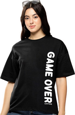 Trond Printed Women Round Neck Black T-Shirt