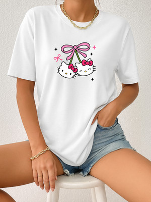 SZN Graphic Print Women Round Neck White T-Shirt