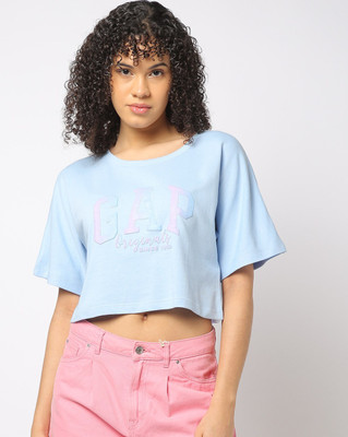 GAP Graphic Print Women Round Neck Blue T-Shirt