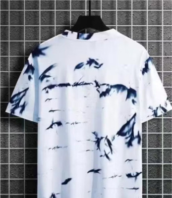 At Last Fashion Self Design Men Round Neck Blue, White T-Shirt