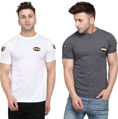 tfurnish Printed, Solid Men Round Neck White, Grey T-Shirt