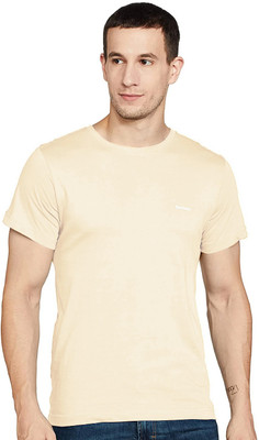 Bumchums Solid Men Round Neck Beige T-Shirt
