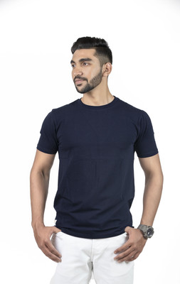 Lynx Solid Men Round Neck Navy Blue T-Shirt