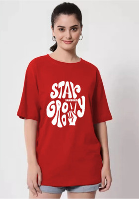 etsun Graphic Print Women Round Neck Red T-Shirt
