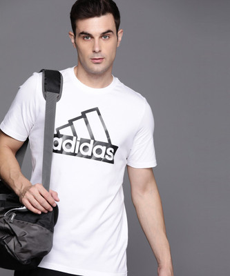 ADIDAS Printed Men Round Neck White T-Shirt