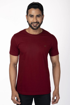 Vital Solid Men Round Neck Maroon T-Shirt