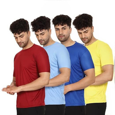 P collection Solid Men Round Neck Maroon, Blue, Light Blue, Yellow T-Shirt