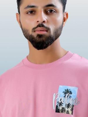 Reva creation Printed Men Polo Neck Pink T-Shirt