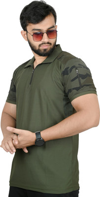 AADAKS SPORTZZ Printed Men Polo Neck Green T-Shirt