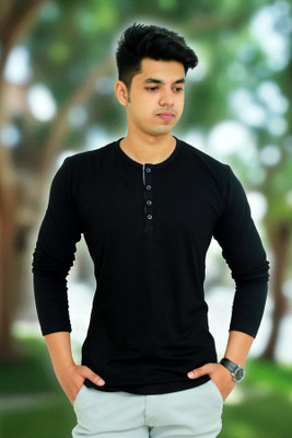 Faricon Trend Solid Men Round Neck Black T-Shirt