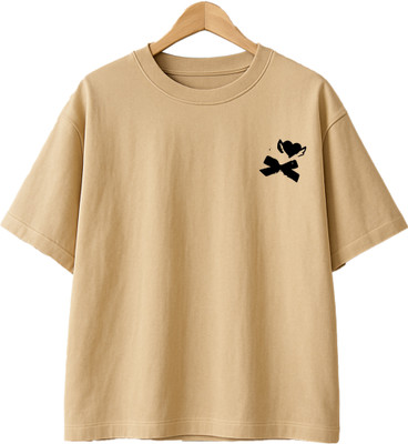 Buddy Collection Graphic Print, Typography Women Round Neck Beige T-Shirt