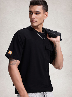WROGN Solid Men Crew Neck Black T-Shirt