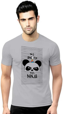 LV CARE Printed Men Round Neck Grey T-Shirt