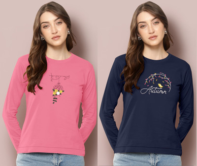 BelleBird Embroidered Women Round Neck Multicolor T-Shirt