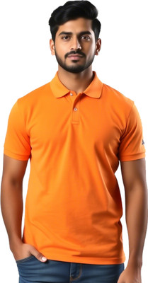 MOJILO Solid Men Polo Neck Orange T-Shirt