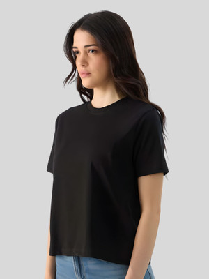 Moda Rapido Graphic Print Women Round Neck Black T-Shirt