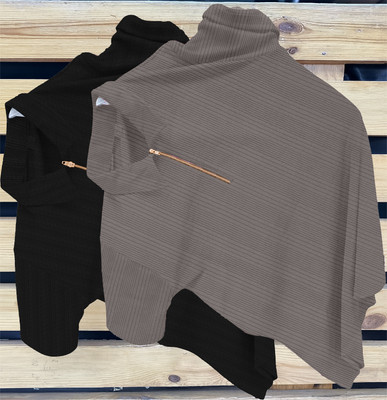 KAJARU Striped Men Zip Neck Black, Grey T-Shirt