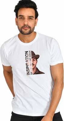 Burundi Blu Printed Men Round Neck White T-Shirt