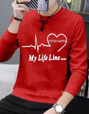 Clothy Trend Printed Men Round Neck Red T-Shirt