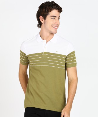 PARK AVENUE Striped Men Polo Neck Dark Green, White T-Shirt