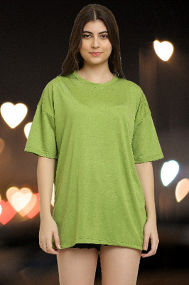 elegance redefined Solid Women Round Neck Light Green T-Shirt