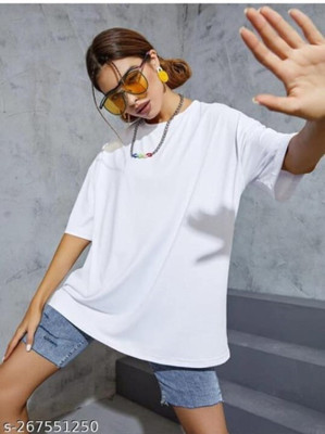 eco runner Solid Women Round Neck White T-Shirt
