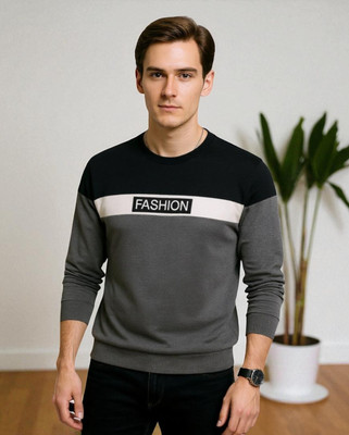 Teezler Colorblock Men Round Neck Grey T-Shirt