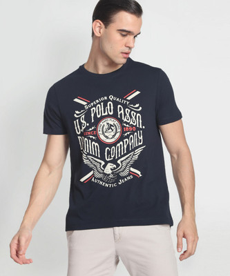 U.S. POLO ASSN. Printed Men Round Neck Blue T-Shirt