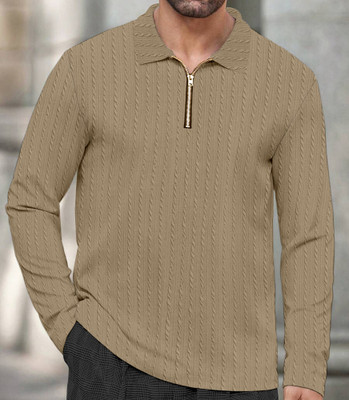 KAJARU Striped Men Polo Neck Brown T-Shirt