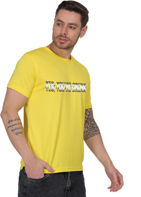 GetBling Typography Men Round Neck Yellow T-Shirt