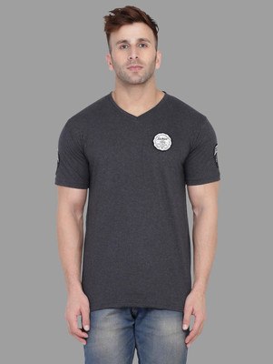 tfurnish Printed Men V Neck Grey T-Shirt