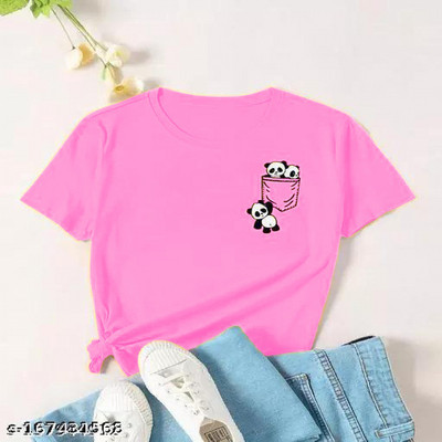 TARSHI Printed Women Round Neck Pink T-Shirt