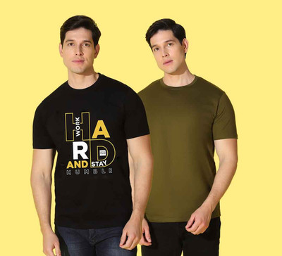 WOOSTRO Graphic Print Men Round Neck Black, Light Green T-Shirt