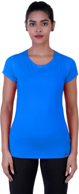 Laasa Sports Solid Women Round Neck Blue T-Shirt